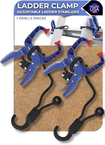 Holden USA - Ladder Clamp - Stabilizer Clip – Secure Safety Clamp for Roof, Gutters, and Wall Prep – Durable Support Cord for Roofing and Gutter Tasks (Pair / 2 Units) Blue