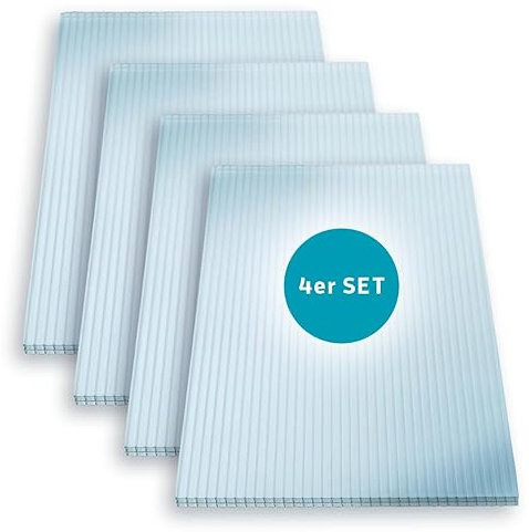 KAISER plastic® 4x Doppelstegplatten Polycarbonat 16/20-120 x 400 cm (19,20 m²) - Klar & UV-beständig - Hohlkammerplatten Xtra Strong - Stegplatten für Dach, Gewächshaus, Carport