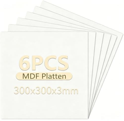 Creatorally 6 Stück Farbige MDF Platten für Lasergravur und Laserschneiden, 300x300x3mm, Unbehandeltes Faserholz für DIY Bastelprojekte, Wohndekoration & Schilderherstellung (Weiß)