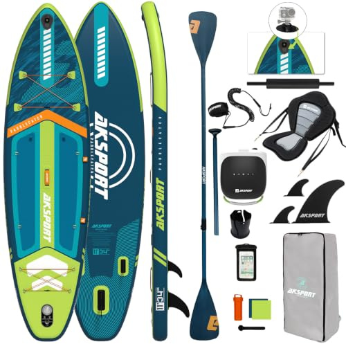 AKSPORT 335 cm aufblasbares SUP Board, 86 cm extra breit mit Premium-Zubehörset, rutschfestes Deck, Stand Up Paddling Board für Erwachsene und Jugendliche