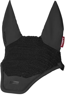 LeMieux Essence Fliegenhaube - 100% Baumwolle - Bequeme Elasthan-Ohren - Schwarz - Medium