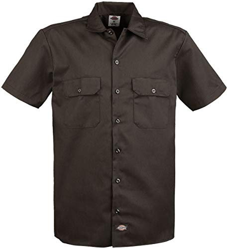 Dickies Men's Work Shirt Short Sleeved Casual (Dark Brown), XXXX-Large