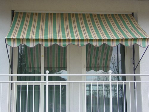 Angerer Klemmmarkise Standard - Markise für Sonnenschutz - Montage ohne Bohren und Dübeln - ideale Balkonmarkise für Mietwohnungen (250 cm, Grün-Beige)