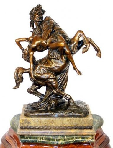 Kunst & Ambiente - Große Centaurus Skulptur - Bronzefigur auf Marmor - signiert - Aibert - Griechische Mythologie Figur - Bronze Antike