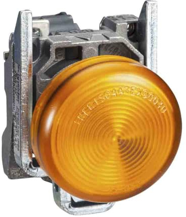 Schneider Electric Harmony XB4 - Pilot Indicator Light, Metal, Plain Lens, Integral LED, IP65 Rated, ATEX Directive, Lugs, Industrial Control, 24 V AC/DC, XB4BVB5EX, Yellow