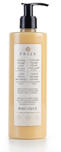 Prija Entspannende Massage-Lotion mit Aloe Vera und Zypressenöl, Erfrischende und feuchtigkeitsspendende Körpercreme hinterlässt ein entspanntes Gefühl und ein Gefühl des Wohlbefindens 380ml