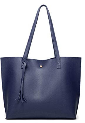 Dreubea Damen Weiche Kunstleder Tote Schultertasche Große Kapazität Quaste Handtasche, Blau (dunkelblau), Medium