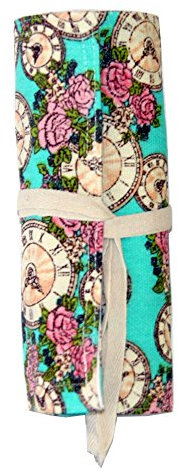 Astuccio arrotolabile per matite colorate – Orologio, astuccio portapenne, astuccio da arrotolare, rotolo di pennelli in tela e cotone, ideale per viaggi, scuola, ufficio, arte, verde, 24, casual