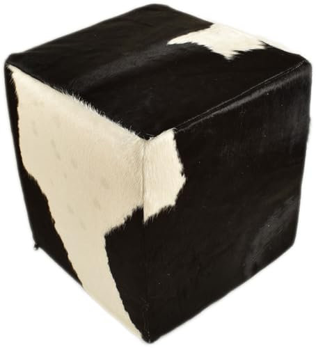 generisch Kuhfell Hocker schwarz Weiss 40x40x40 cm Sitzwürfel aus echtem Kuhfell in schwarz weiß mit Fester Schaumstoff Füllung