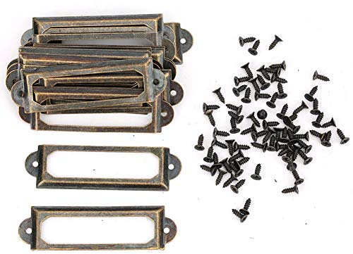 20 Stück Antiker Etikettenhalter Metall-Visitenkartenrahmen Office File Cabinet Drawer Namenskarte Schrank Carpenter Repair Dekoration(Grüne Bronze)