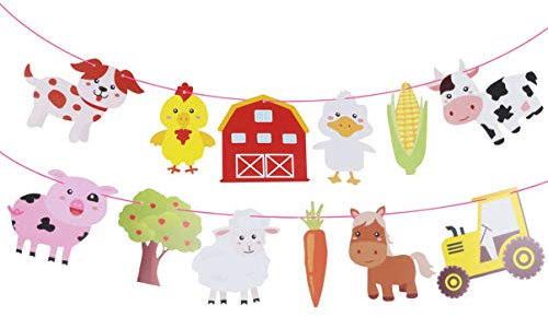 Amosfun Geburtstagsbanner mit Bauernhof-Tier-Thema, Babyparty, Party-Banner, Girlande, Flaggen für Kindergeburtstage, Party-Dekorationen