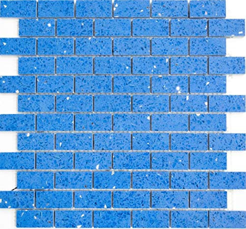 Mosaik Fliese Quarz Komposit Kunststein Artificial blau für WAND BAD DUSCHE KÜCHE FLIESENSPIEGEL THEKENVERKLEIDUNG BADEWANNENVERKLEIDUNG Mosaikmatte Mosaikplatte | 10 Mosaikmatten