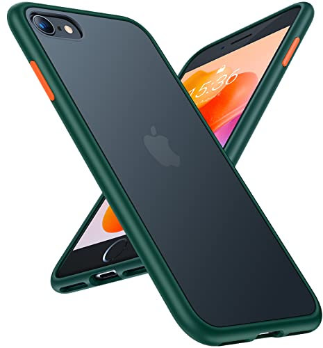 TORRAS Military Shockproof iPhone SE 2020 Case [Genuine SGS Certified Military Protection] Extremely Shockproof But Thin [Deluxe Translucent] Matte Hard Back iPhone SE 2020/2022 Phone Case-Night Green