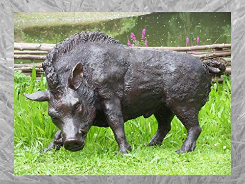 IDYL Bronze-Skulptur Wildschwein | 51x41x94 cm | Tierfigur aus Bronze handgefertigt | Gartenskulptur oder Teich-Dekoration | Hochwertiges Kunsthandwerk | Wetterfest