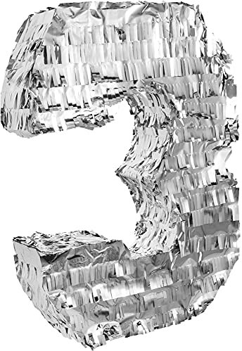 Goodtimes Pinata Zahl 3 in Silber 40cm hoch Partyspiel Zum Befüllen mit Süßigkeiten und zerschlagen Als Geschenkidee für Geburtstag Hochzeit Party