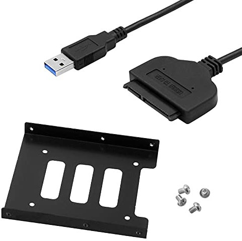 SourceTon Cable adaptador de disco duro USB 3.0 SATA III con soporte de montaje SSD, cable adaptador SATA a USB y bahía de unidad de 2,5 a 3,5 para transferencia de datos SSD/HDD