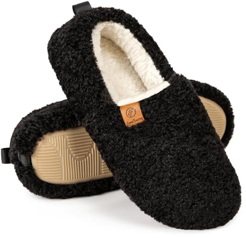 EverFoams Damen Warme Lammfell Memory Foam Voll Hausschuhe, Schwarz, 38/39 EU