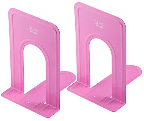Jazooli Pair of Heavy Duty Metal Bookend Book End Stand Support Office Stationery School Strong Steel Set Dividers for Library Shelves Shelf Pack of 2 - Pink