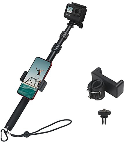 HSU Extendable Selfie Stick, Aluminum Hand Grip Telescoping Pole for GoPro Hero 13/12/11/10/9/8/7/6/5/4/3, Cell Phones and Other Action Camera(93CM)