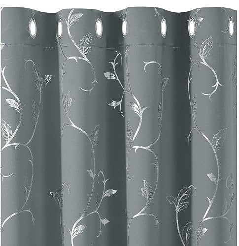 BUHUA 2er Set Verdunklungsvorhang Blickdicht Vorhang Gardinen Raumverdunkelung mit Ösen Thermogardine Ösenvorhang Verdunkelungsgardinen für Schlafzimmer Wohnzimmer, 229x117 cm, Hellgrau