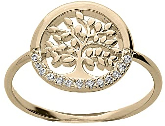 Bague plaqué or Arbre de Vie oxydes blancs sertis + écrin (offert) - tour de doigt 50