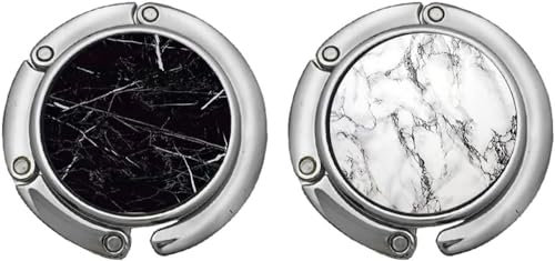 Handbag Hook, FOME Set of 2 Foldable Purse Hook Bag Hanger Holder Folding Purse Holder Handbag Holder for Purse Marble White Black