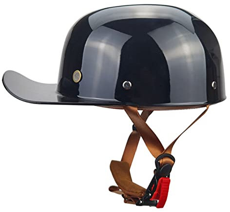 Ruiqieor Rétro Casquette De Baseball Vintage Casque De Moto À Visage Ouvert pour Hommes Femmes Mobylette Bols Casque pour Toutes Les Saisons (Bright Black,M(54-55cm))