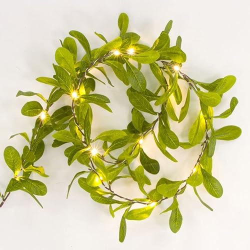 ROCKING GIFTS Guirnalda Decorativa Planta Hiedra Trepadora Hojas Artificiales Verdes Luces LED Pilas AA 150 cm