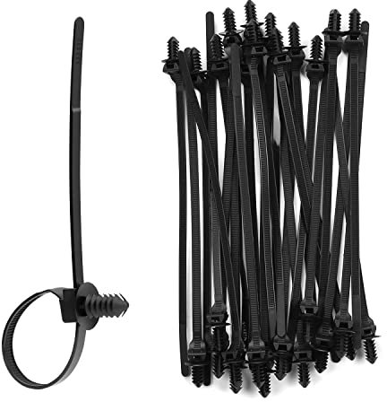 XINGO 100 Stück Tannenbaum Nylon Push Mount Kabelbinder Schwarz, 5.5mm x 210mm, Auto Kabel Gurt 2 in 1 Selbstverriegelung UV beständig Sortiment für Draht binden