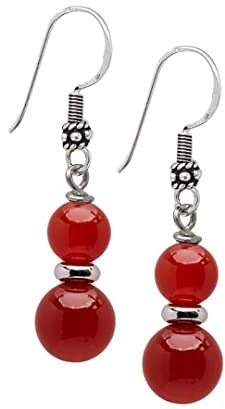 Orecchini da donna fatti a Mano con Doppia ietra preziosa e orecchini pendenti in argento sterling - Idee regalo per le donne (Agata Rossa)