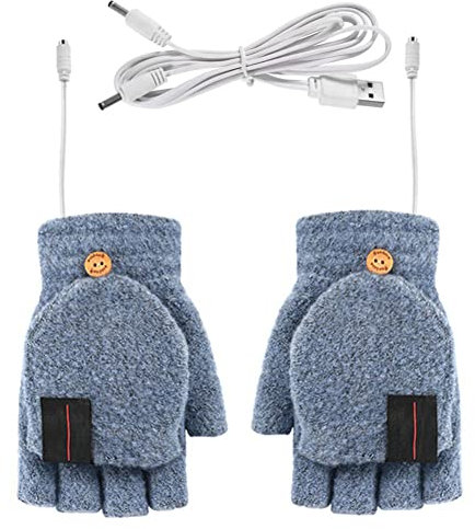USB Beheizte Handschuhe,MoreChioce Unisex Winter Elektrische Warme Handschuhe Halbfingerlose Warme Handschuhe Volle und Halbe Laptophandschuhe Waschbar Heizhandschuhe Strickhandschuhe,Blau