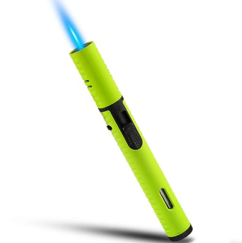 Futlidys Jet Feuerzeug, 17,8cm Sturmfeuerzeug mit Flammen-Verriegelungs Funktion, Gas Nachfüllbar Winddicht Langes Stabfeuerzeug für Kerzen, Küche, Camping. Grün. (Verkauft ohne Butangas)