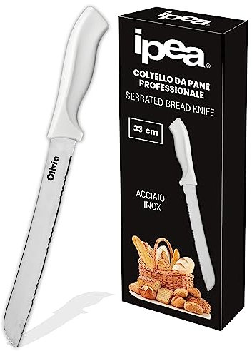 IPEA Couteau à Pain Professionnel avec Lame Dentelée en Acier Inoxydable – Couteau Tranchant Multi-usages pour Couper le Pain, les Petits Pains, les Fruits avec une Coupe Précise – 33 cm