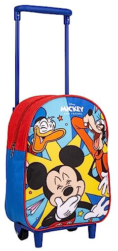Disney Mickey Mouse Rucksack mit Rollen, Mickey Pluto und Donald Design Schultasche, Kinder-Trolley-Rucksack, Reiserucksack, Geschenk für Kinder