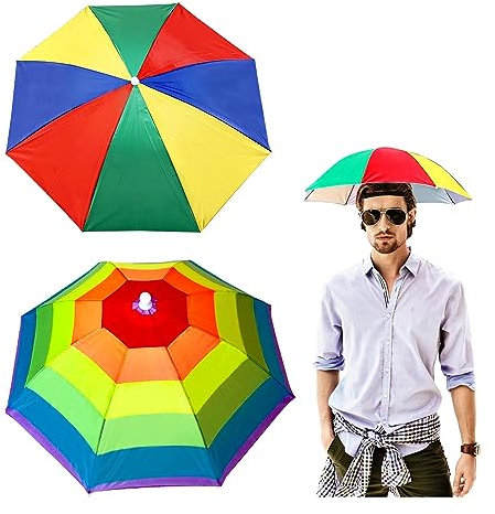 GWAWG 2 Stück Regenschirmhut Faltbarer Sonnenschirm-Hut mit Elastischem Band Regenbogen Wassermelone Muster für Outdoor-Angeln Golf Aktivitäten