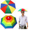 GWAWG 2 Stück Regenschirmhut Faltbarer Sonnenschirm-Hut mit Elastischem Band Regenbogen Wassermelone Muster für Outdoor-Angeln Golf Aktivitäten