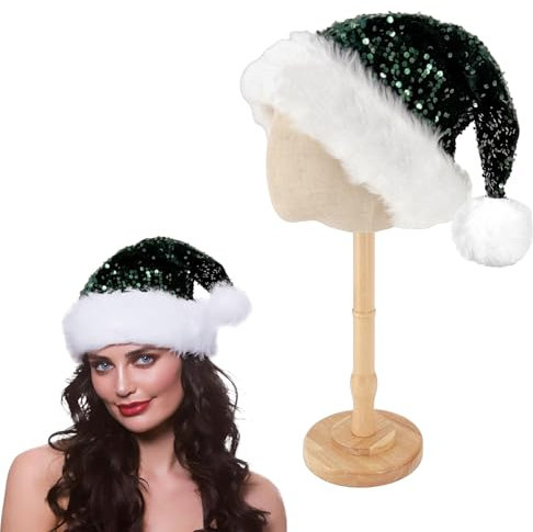 Mienocol Weihnachtsmütze für Kinder und Erwachsene, Dunkelgrün, Plüsch, Samt, Unisex, Feiertag, Weihnachten, Nikolaus
