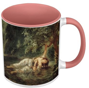 Eugene Delacroix La mort d'Ophelie Painting Shakespeare Tasse mit Henkel und farbigem Innenfutter, Rosa
