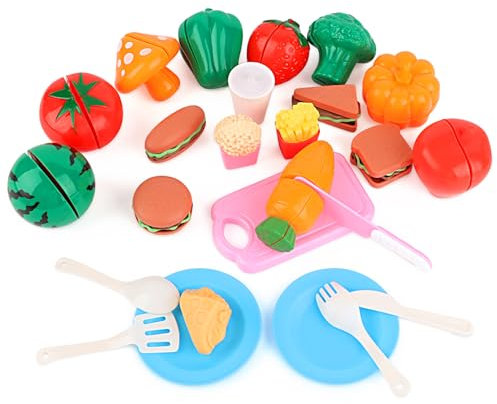 UKOFEW Frutas y Verduras Juguete,27 Piezas Juguetes de Cocina,Accesorios Cocina Juguetes,Juguete para Cortar Niños,Incluye Frutas y Verduras de plástico, Regalos para niños pequeños