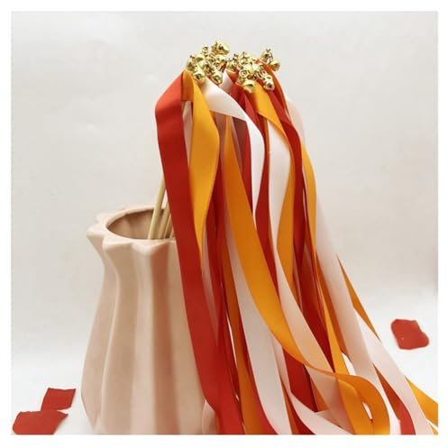 Hrlace Lot de 20 serpentins de mariage avec ruban de clochette - Baguettes magiques - Baguettes de fée - Baguettes de fée en soie - Pour mariage, anniversaire, fête - Orange