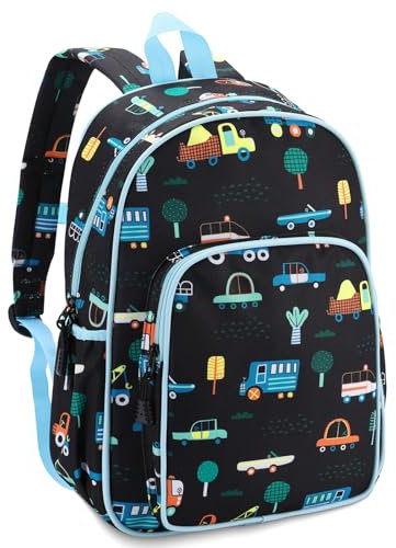 RAVUO Zainetto Bambino, Leggero e Impermeabile per Scuola Elementare, Asilo, Prescolare - Carino per Bambina, Bimbo, Ragazzo - Auto Nera 2-8 Anni