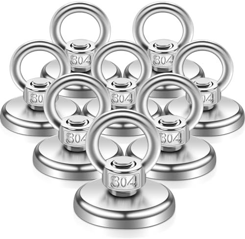 Pack of 8 Magnets Extra Strong Large 55 kg, 36 mm Magnetic Fishing Magnet with Hole, Neodymium Magnet Extra Strong with Lifting Rings and Screws for Magnetic Fishing Camping Industry Magnets Cruise
