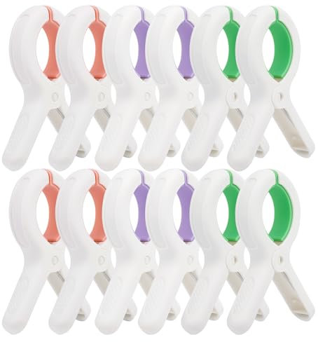 12 pcs Minyaluck Beach Towel Clips for Chairs Cruise-Clothespins 12 pcs Heavy Duty Laundry Clamps Clothes Pegs Chair Clips Towel Holder Windproof Clothes Pins for Lounge Chair 3 Color