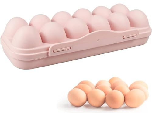 ProBytes Vintage Style 12 Pockets Egg Box - Close Clipon Lid, BPA-free, Classic Fridge, Shelf, Cupboard Egg Storage Container/Tray/Carton/Organizer Basket, Stackable Design - Pink