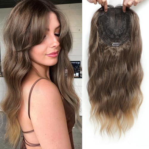 VEGALILY 50,8 cm gewellter Haar-Topper, 17,8 x 17,8 cm Basisgröße, schrittweises Braun, natürlicher Haaransatz