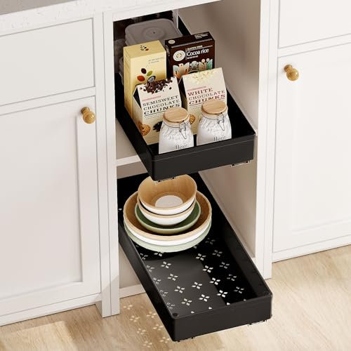 SOLEDI Cajón telescópico para pegar, cajón extraíble de cocina grande (18 cm de ancho x 40 cm de profundidad x 7 cm de alto), organizador de armario de cocina extensible, no requiere taladrar ni