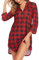 Ekouaer Chemise de Nuit Femme Chemise Boutons Manches 3/4 Col en V Robe Devant Vêtement Nuit Doux Rayée, Carreaux Rouges M