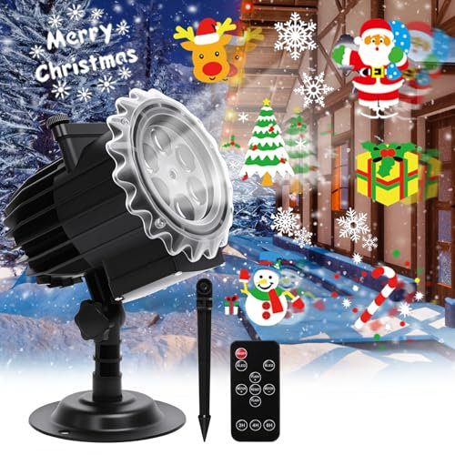 Proiettore Luci Natale, Proiettore di Fiocchi di Neve con 12 Slitte 96 Motivi, LED per Esterno Interno, Lampada per Proiettore Impermeabile con Telecomando per la decorazione della Natale, Giardino