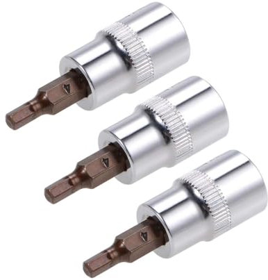 TOP-VIGOR Lot de 3 douilles hexagonales, clé Allen H4 (4 mm), embouts hexagonaux en acier S2 de qualité supérieure, avec 48 mm de longueur pour clé dynamométrique, clé à cliquet, perceuses à