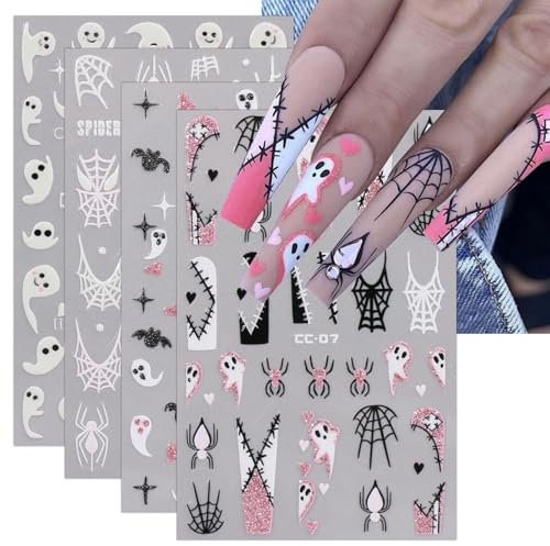 JMEOWIO 8 Sheets Halloween Nail Art Stickers Decals Self-Adhesive Glow in The Dark Cute Ghost Luminous Nail Supplies Nail Art Design Decoration Accessories